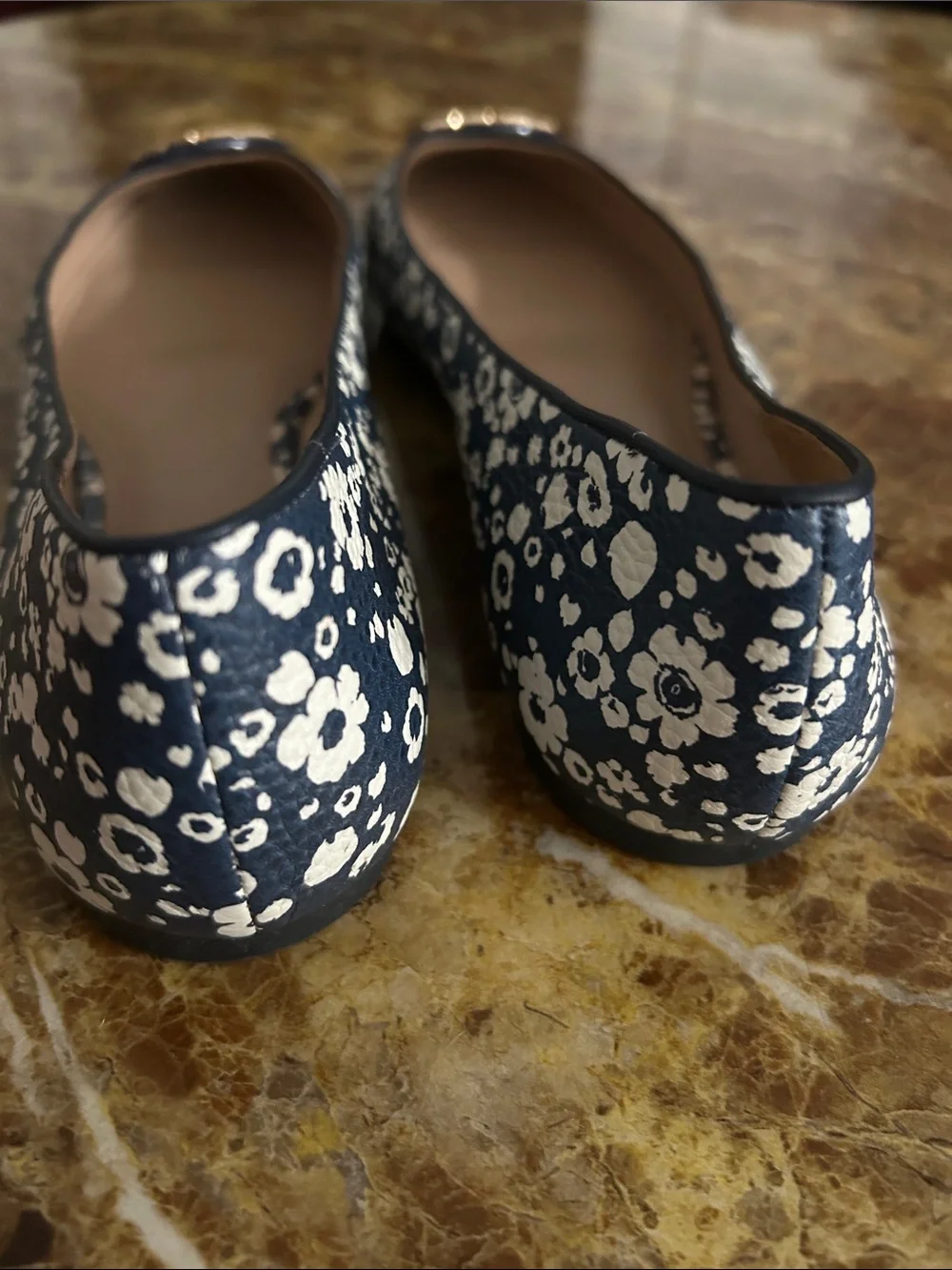 Tory Burch Navy and White Floral Logo Ballet Flats, size 8.5